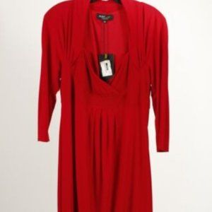 NWT ABS Collection Women’s Red Stretch 3/4 Sleeve Pleated Midi Wrap Dress Medium